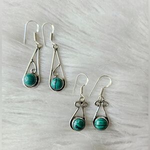 Elegant Silver and Green Earrings Set